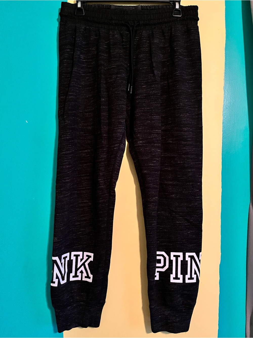 PINK Victoria's Secret Black Logo Jogger Sweatpants EUC